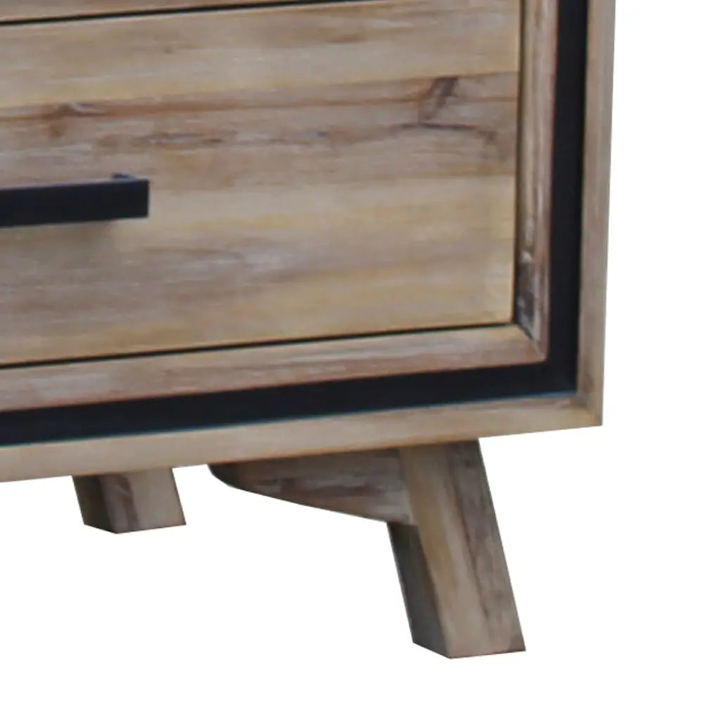 Dresser with 6 Storage Drawers in Solid Acacia With Mirror in Silver Brush Colour - Furniture > Living Room