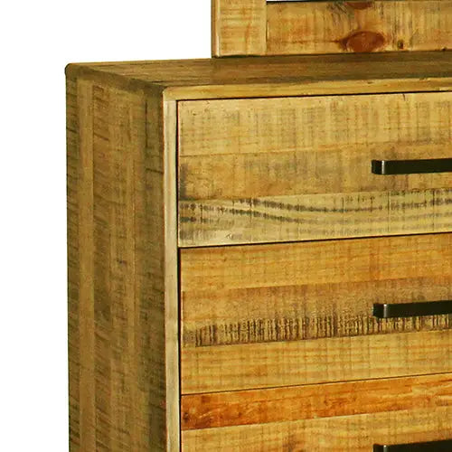 Dresser with 6 Storage Drawers in Solid Acacia With Mirror in Vintage Light Brown Colour - Furniture > Bedroom