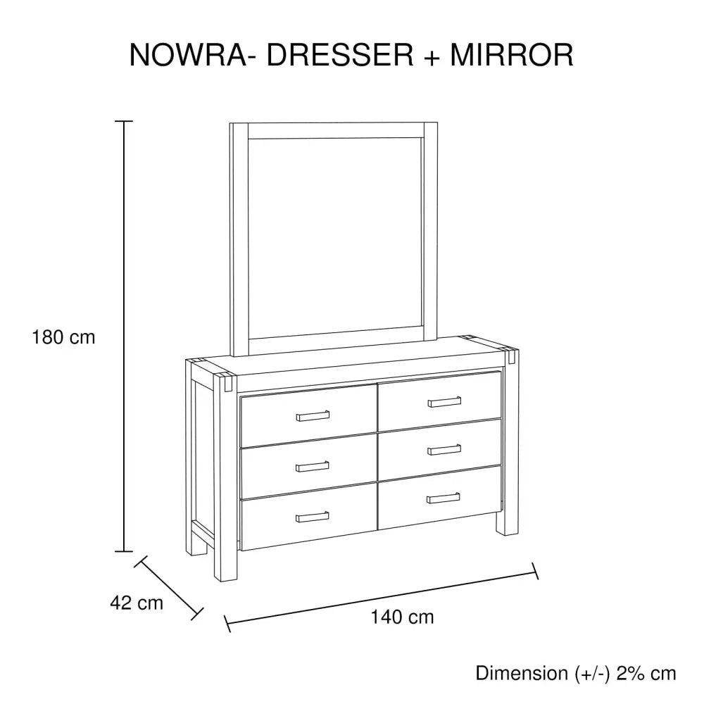 Dresser with 6 Storage Drawers in Solid Acacia & Veneer With Mirror in Chocolate Colour - Health & Beauty > Cosmetic