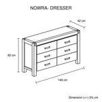 Dresser with 6 Storage Drawers in Solid Acacia & Veneer With Mirror in Oak Colour - Furniture > Bedroom