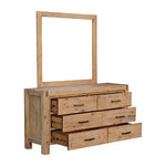 Dresser with 6 Storage Drawers in Solid Acacia & Veneer With Mirror in Oak Colour - Furniture > Bedroom