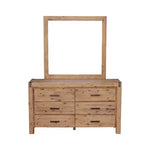 Dresser with 6 Storage Drawers in Solid Acacia & Veneer With Mirror in Oak Colour - Furniture > Bedroom