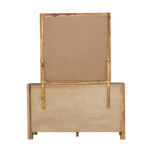 Dresser with 6 Storage Drawers in Solid Acacia & Veneer With Mirror in Oak Colour - Furniture > Bedroom