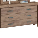 Dresser with 6 Storage Drawers in Solid Acacia & Veneer With Mirror in Oak Colour - Furniture > Bedroom
