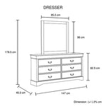 Dressing Chest with 6 Storage Drawers in Solid Wooden Mirror Metal Handles Grey Colour - Furniture > Bedroom > Dressers