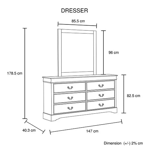 Dressing Chest with 6 Storage Drawers in Solid Wooden Mirror Metal Handles Grey Colour - Furniture > Bedroom > Dressers