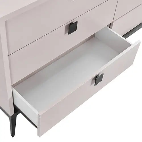 Dressing Chest With 6 Storage Drawers MDF Mirror Combination of Champagne and Black Colour - Furniture > Bedroom > Beds