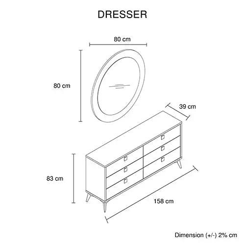 Dressing Chest With 6 Storage Drawers MDF Mirror Combination of Champagne and Black Colour - Furniture > Bedroom > Beds
