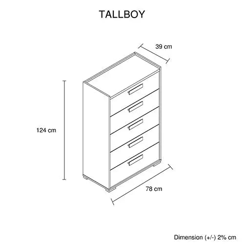 Dressing Chest With 6 Storage Drawers MDF Mirror Combination of Black & Cement Colour - Furniture > Bedroom > Beds &
