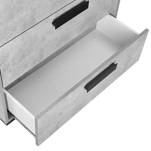 Dressing Chest With 6 Storage Drawers MDF Mirror Combination of Black & Cement Colour - Furniture > Bedroom > Beds &