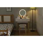 Dressing Vanity Table Stool Set with Make-up LED Lighted Mirror-White - Furniture > Bedroom