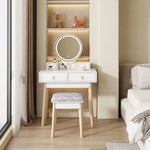 Dressing Vanity Table Stool Set with Make-up LED Lighted Mirror-White - Furniture > Bedroom