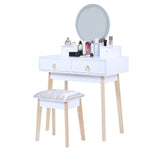 Dressing Vanity Table Stool Set with Make-up LED Lighted Mirror-White - Furniture > Bedroom