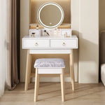 Dressing Vanity Table Stool Set with Make-up LED Lighted Mirror-White - Furniture > Bedroom