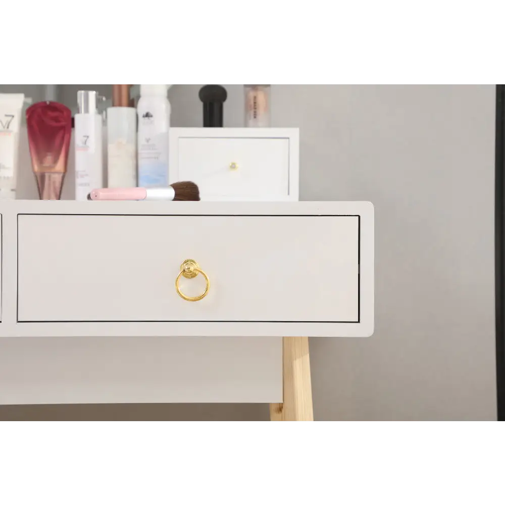 Dressing Vanity Table Stool Set with Make-up LED Lighted Mirror-White - Furniture > Bedroom