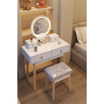 Dressing Vanity Table Stool Set with Make-up LED Lighted Mirror-White - Furniture > Bedroom