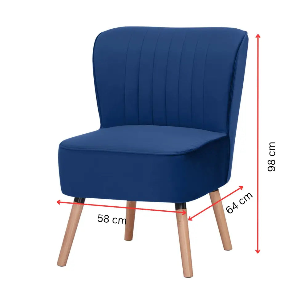 Drew 1 Seater Sofa Accent Chair Fabric Uplholstered Lounge Couch - Dark Blue - Furniture > Sofas