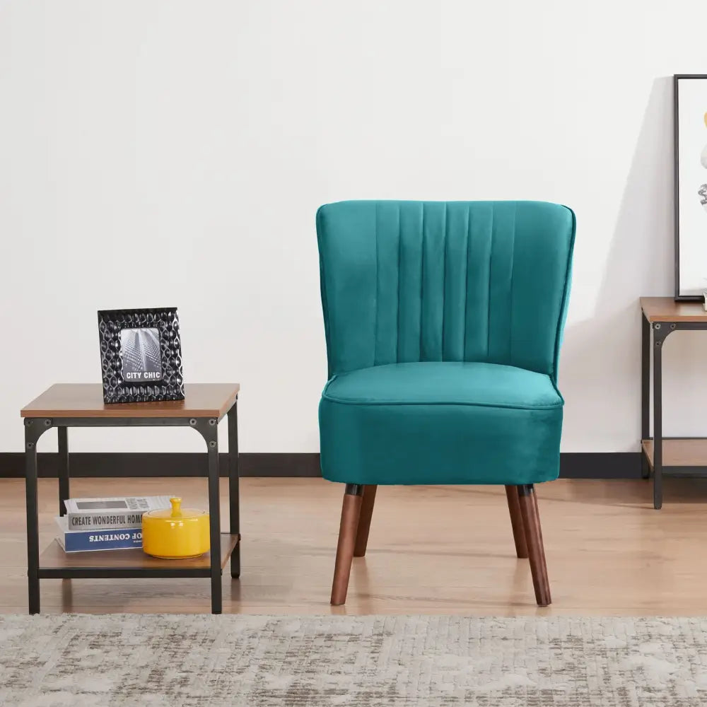 Drew 1 Seater Sofa Accent Chair Fabric Uplholstered Lounge Couch - Mid Blue - Furniture > Sofas