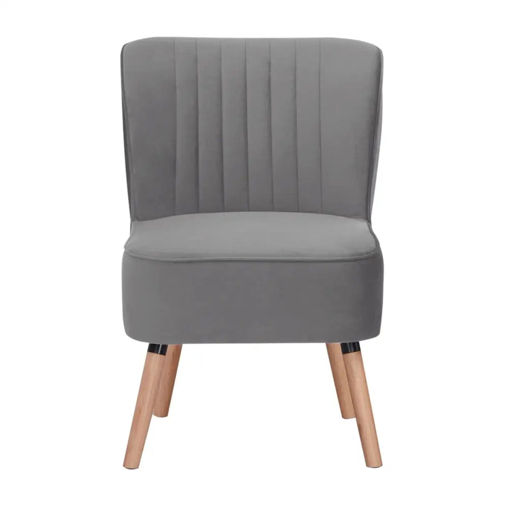 Drew 1 Seater Sofa Accent Chair Fabric Uplholstered Lounge Couch - Mid Grey - Furniture > Sofas