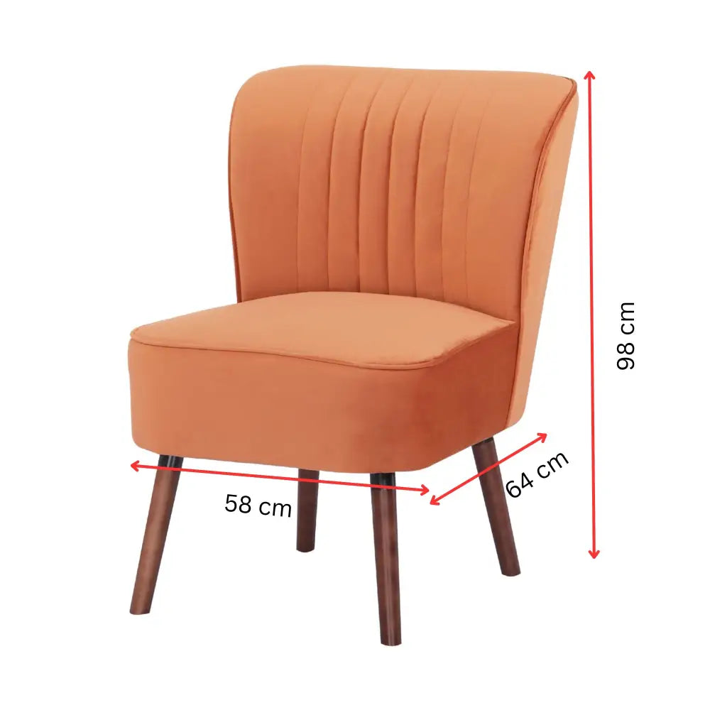 Drew 1 Seater Sofa Accent Chair Fabric Uplholstered Lounge Couch - Orange - Furniture > Sofas