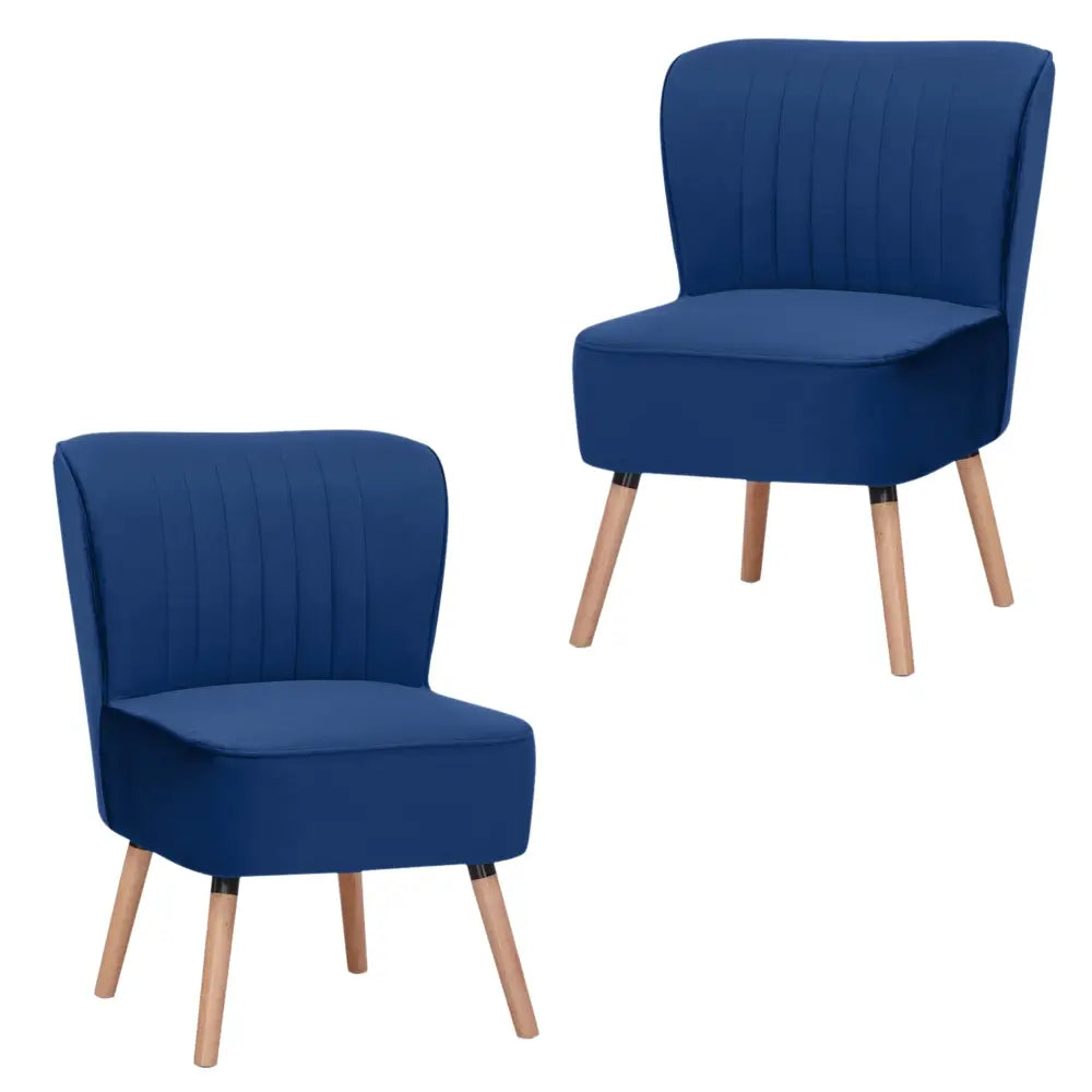 Drew Set of 2 Sofa Accent Chair Fabric Uplholstered Lounge Couch - Dark Blue - Furniture > Sofas