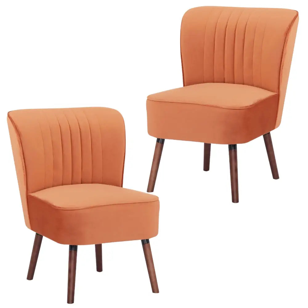 Drew Set of 2 Sofa Accent Chair Fabric Uplholstered Lounge Couch - Orange - Furniture > Sofas