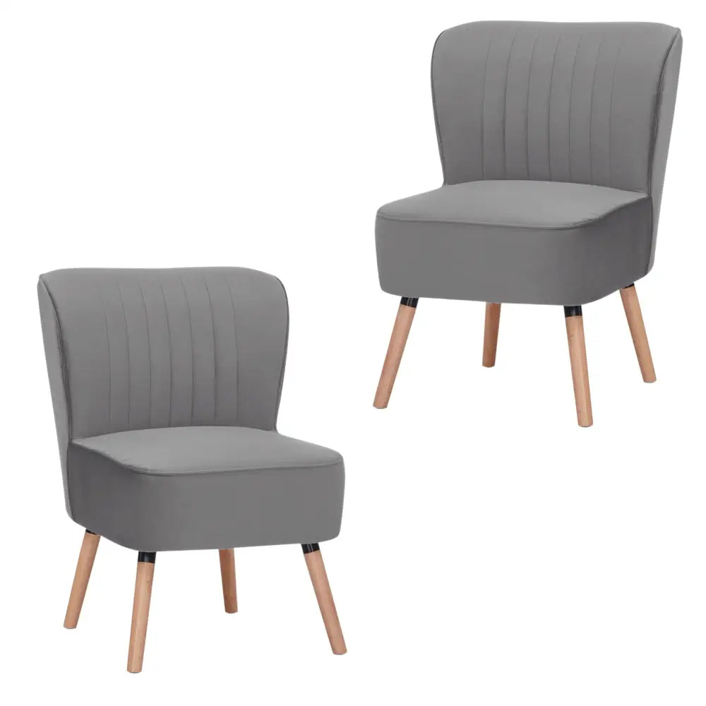 Drew Set of 2 Sofa Accent Chair Fabric Uplholstered Lounge Couch - Mid Grey - Furniture > Sofas