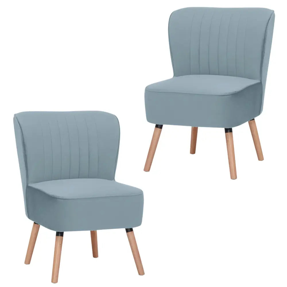 Drew Set of 2 Sofa Accent Chair Fabric Uplholstered Lounge Couch - Light Blue - Furniture > Sofas