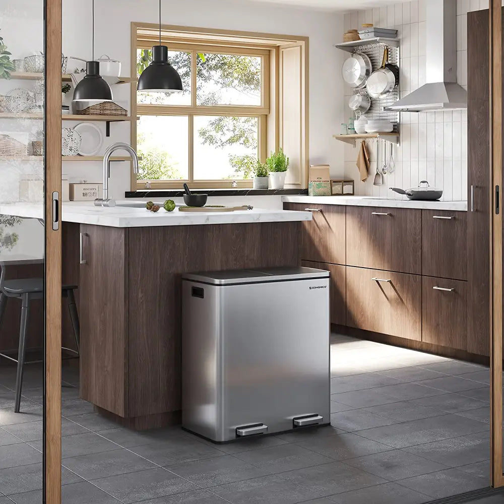 Dual Kitchen Bin 2 x 30L Silver - Home & Garden > Home & Garden Others