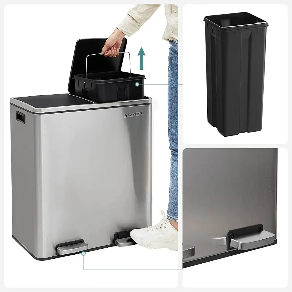 Dual Kitchen Bin 2 x 30L Silver - Home & Garden > Home & Garden Others