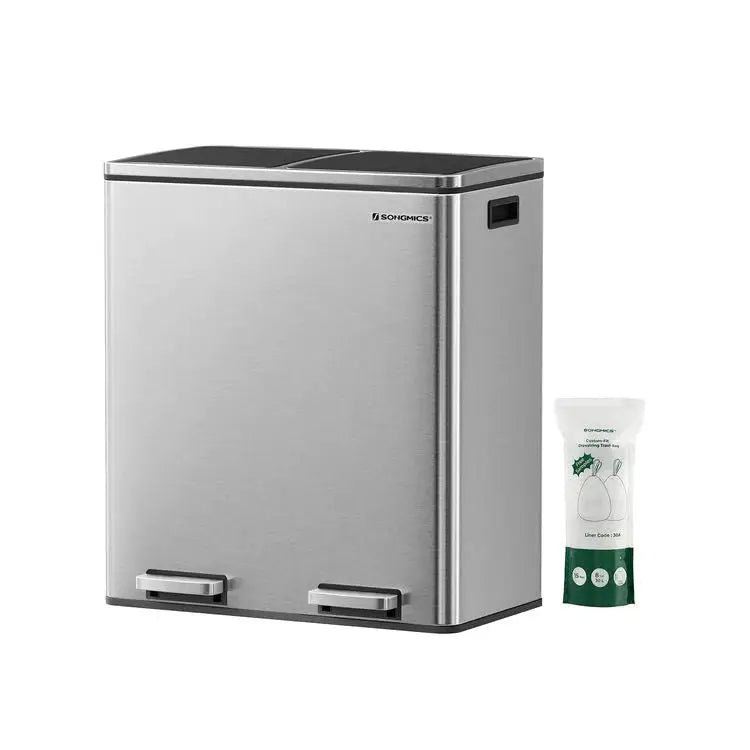 Dual Kitchen Bin 2 x 30L Silver - Home & Garden > Home & Garden Others