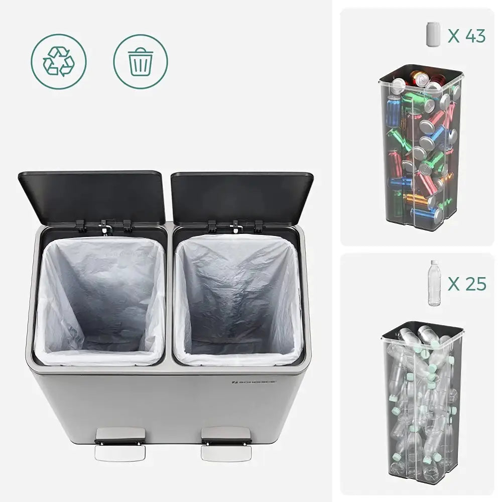 Dual Kitchen Bin 2 x 30L Silver - Home & Garden > Home & Garden Others