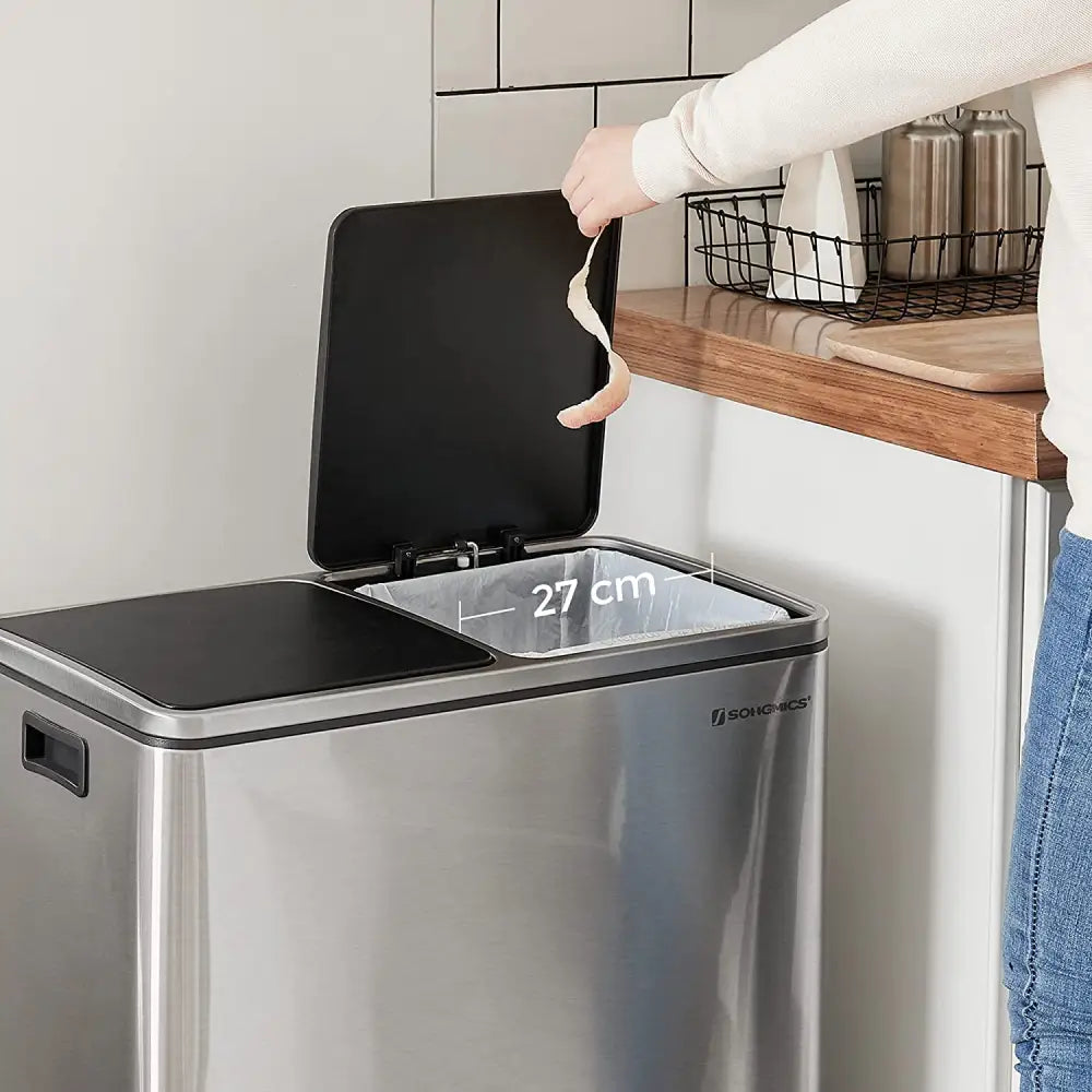 Dual Kitchen Bin 2 x 30L Silver - Home & Garden > Home & Garden Others