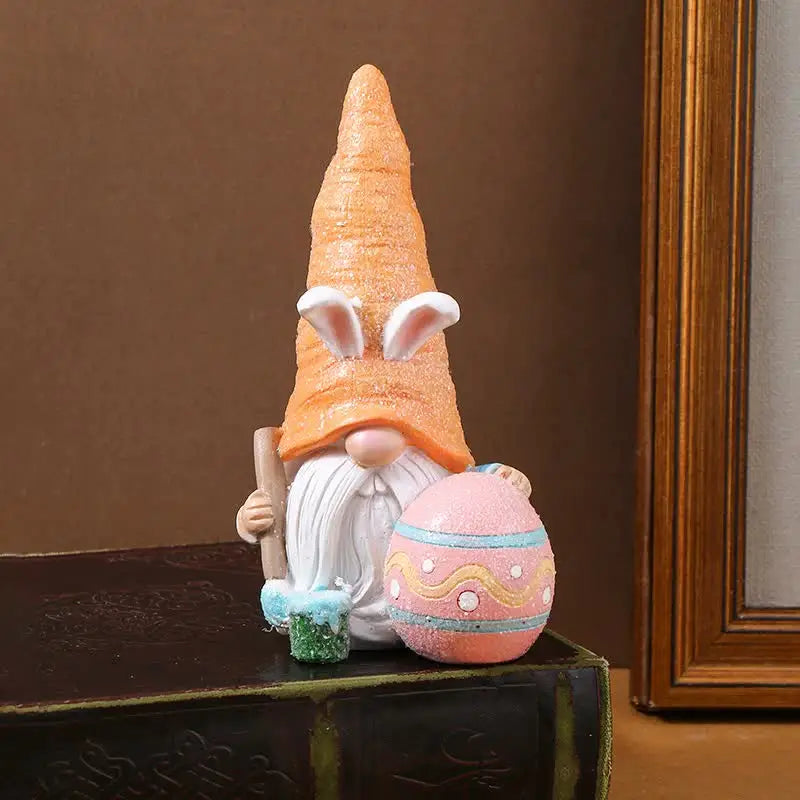 Easter Egg Easter Bunny Gnome Figurines - Handmade Carrot Hat Decorations for Easter Home Decor - Home & Garden > Decor