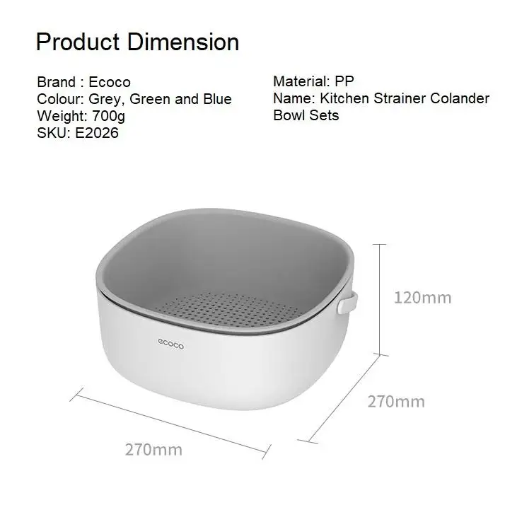 Ecoco Double Drain Basket Bowl Washing Kitchen Strainer Noodles Vegetables Fruit Sink Supplies Blue - Home & Garden >