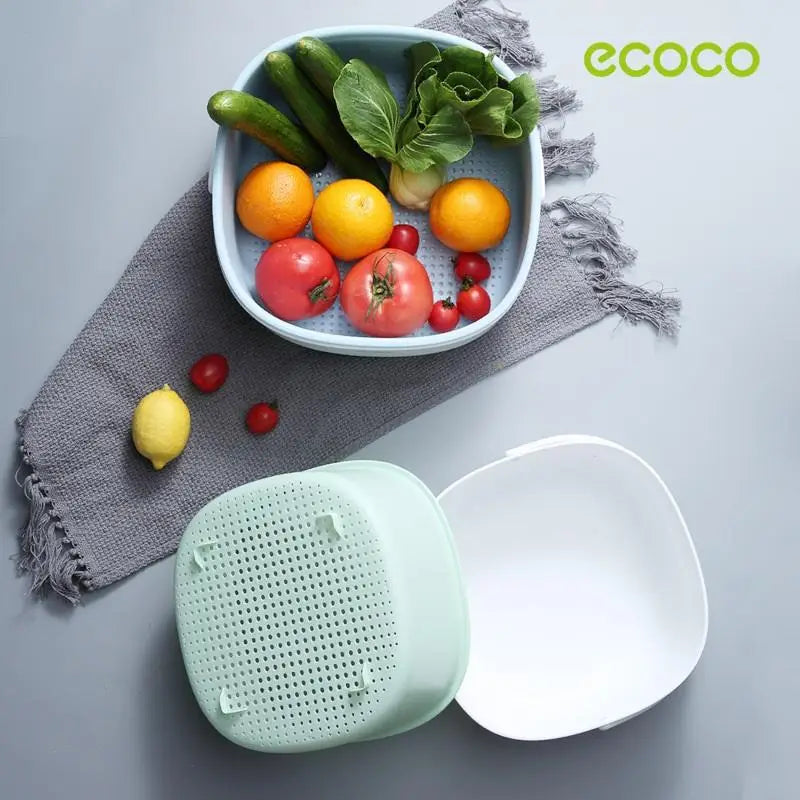 Ecoco Double Drain Basket Bowl Washing Kitchen Strainer Noodles Vegetables Fruit Sink Supplies Blue - Home & Garden >