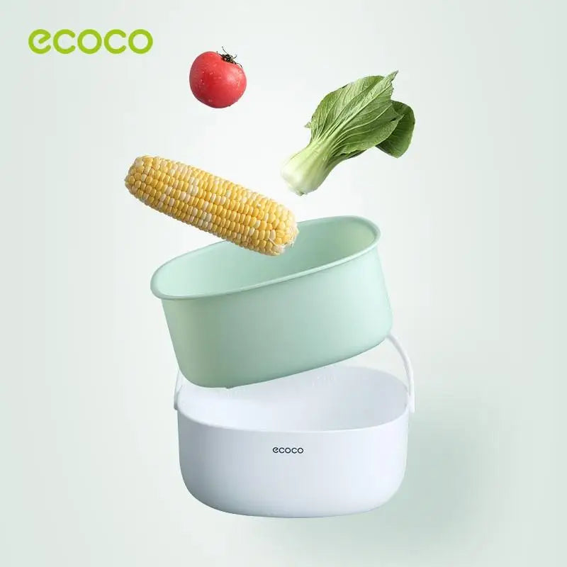 Ecoco Double Drain Basket Bowl Washing Kitchen Strainer Noodles Vegetables Fruit Sink Supplies Blue - Home & Garden >