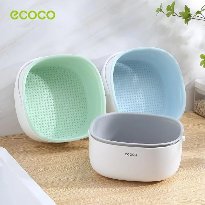 Ecoco Double Drain Basket Bowl Washing Kitchen Strainer Noodles Vegetables Fruit Sink Supplies Blue - Home & Garden >