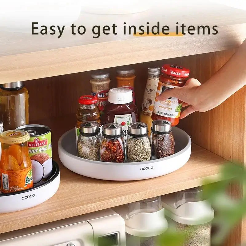 Ecoco Kitchen Rotating Spice Condiment Storage Rack Bathroom Swivel Tray Organizer Grey - Home & Garden > Bathroom