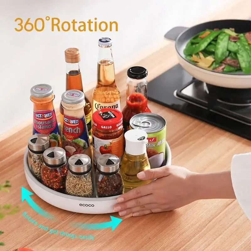 Ecoco Kitchen Rotating Spice Condiment Storage Rack Bathroom Swivel Tray Organizer Grey - Home & Garden > Bathroom