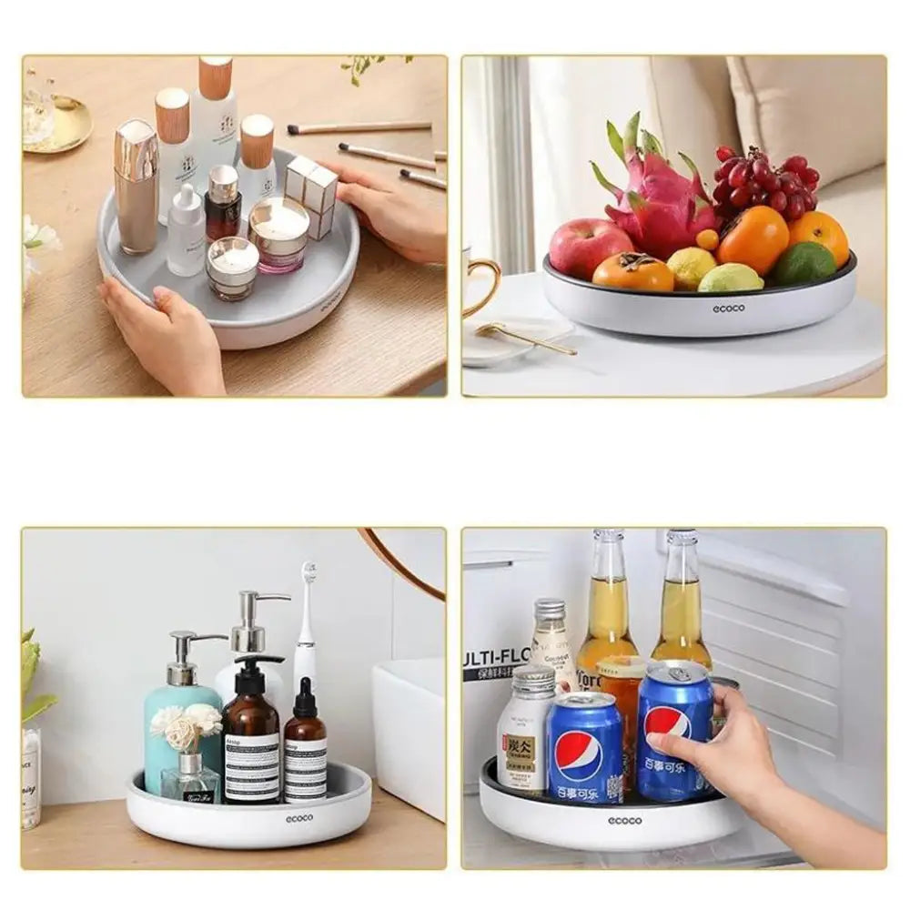 Ecoco Kitchen Rotating Spice Condiment Storage Rack Bathroom Swivel Tray Organizer Grey - Home & Garden > Bathroom