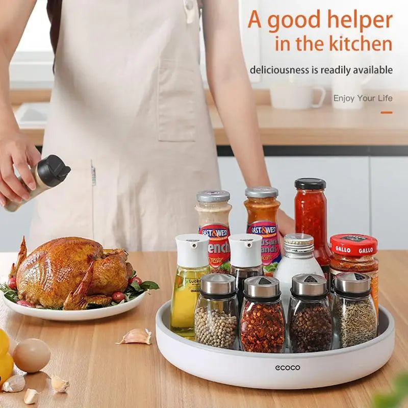 Ecoco Kitchen Rotating Spice Condiment Storage Rack Bathroom Swivel Tray Organizer Grey - Home & Garden > Bathroom