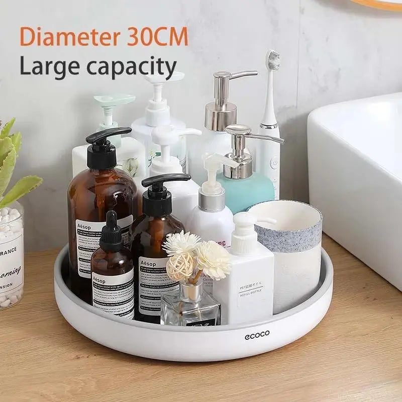 Ecoco Kitchen Rotating Spice Condiment Storage Rack Bathroom Swivel Tray Organizer Grey - Home & Garden > Bathroom