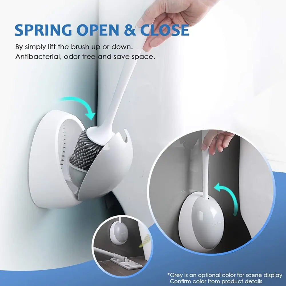 Ecoco Silicone Water Drop Toilet Brush Holder Set Wall-Mounted Cleaning Brush Tool Grey - Home & Garden > Bathroom