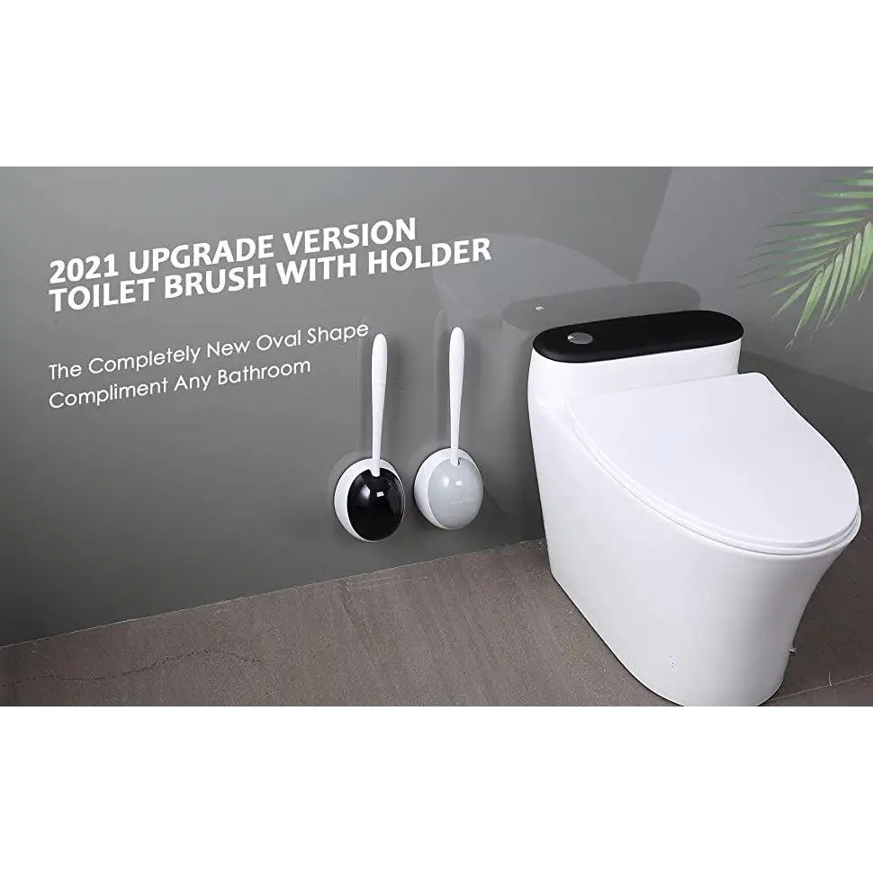 Ecoco Silicone Water Drop Toilet Brush Holder Set Wall-Mounted Cleaning Brush Tool Grey - Home & Garden > Bathroom