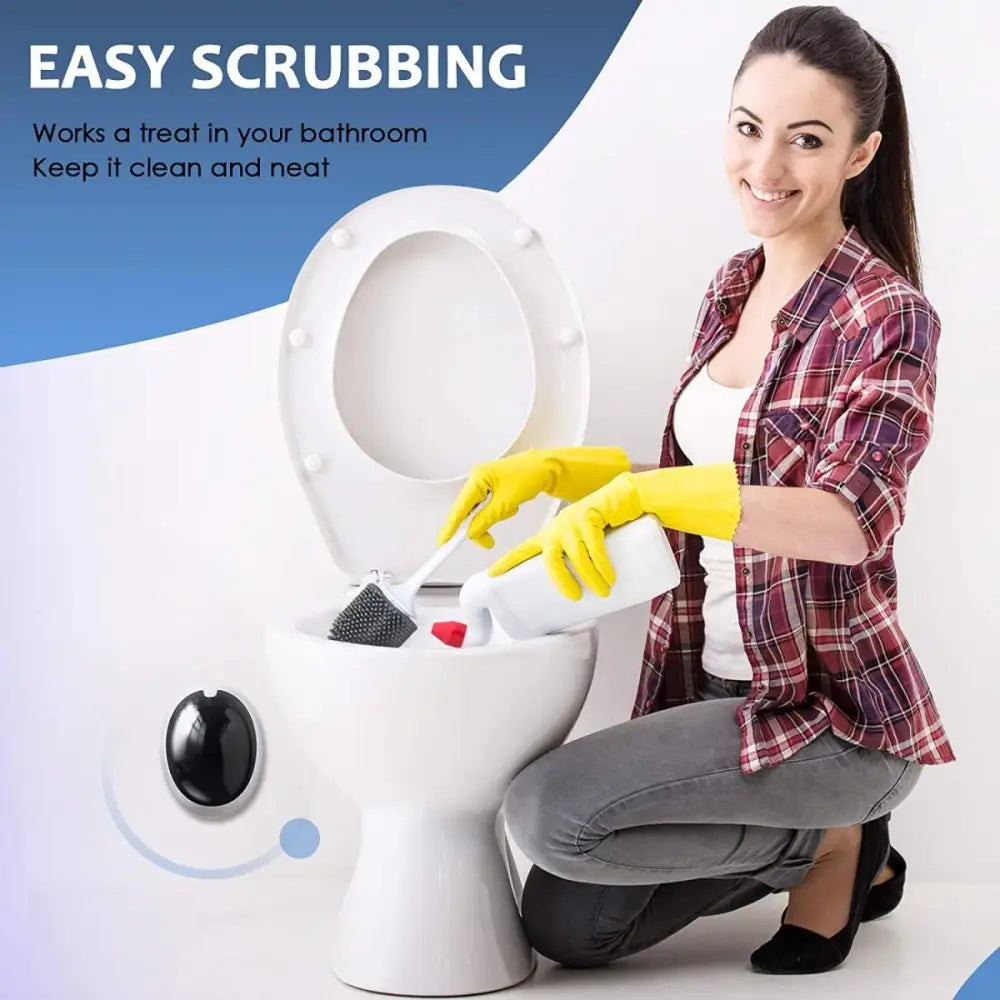 Ecoco Silicone Water Drop Toilet Brush Holder Set Wall-Mounted Cleaning Brush Tool Grey - Home & Garden > Bathroom