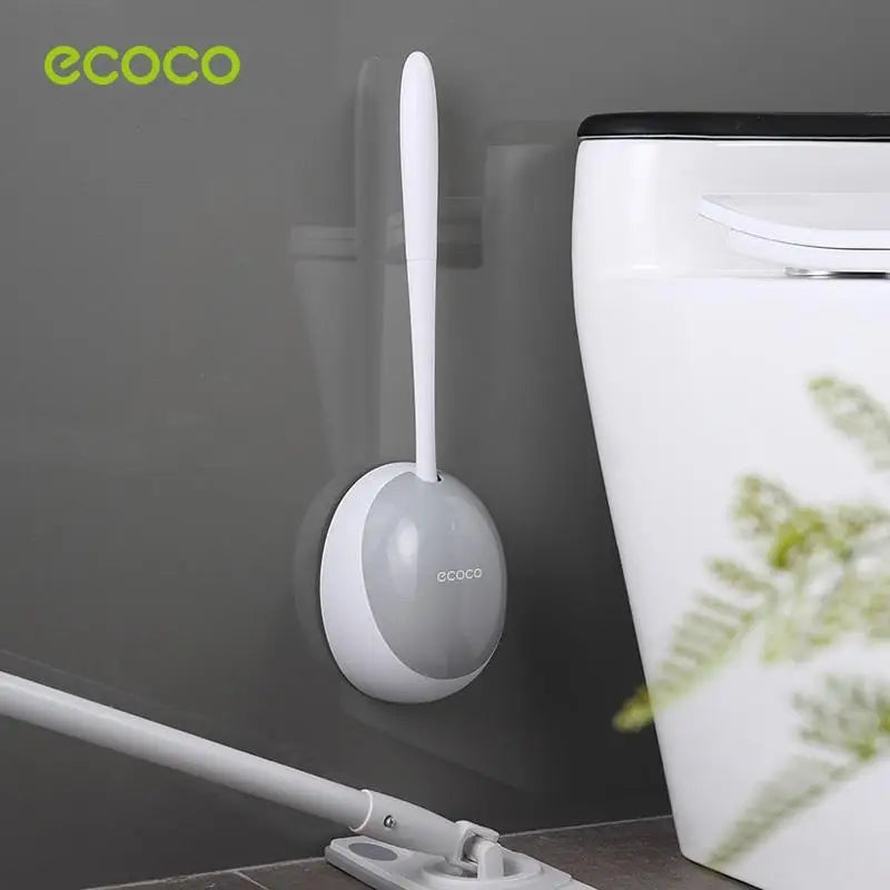 Ecoco Silicone Water Drop Toilet Brush Holder Set Wall-Mounted Cleaning Brush Tool Grey - Home & Garden > Bathroom