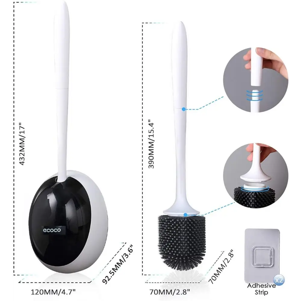 Ecoco Silicone Water Drop Toilet Brush Holder Set Wall-Mounted Cleaning Brush Tool Grey - Home & Garden > Bathroom