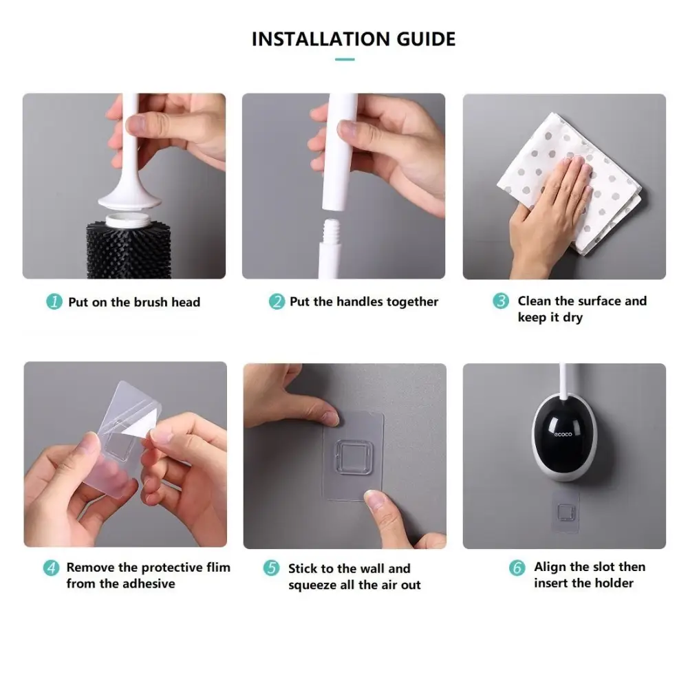 Ecoco Silicone Water Drop Toilet Brush Holder Set Wall-Mounted Cleaning Brush Tool Grey - Home & Garden > Bathroom