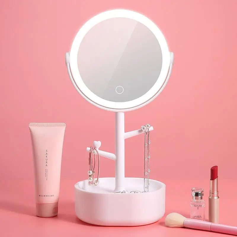 Ecoco Smart LED Light Cosmetic Makeup Mirror USB Touch Screen Home Desk Vanity 360° Pink - Home & Garden > Bathroom